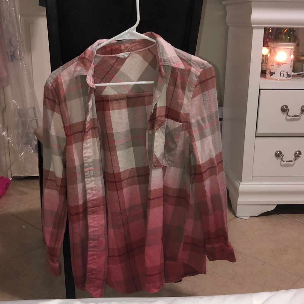 pink and white plaid flannel